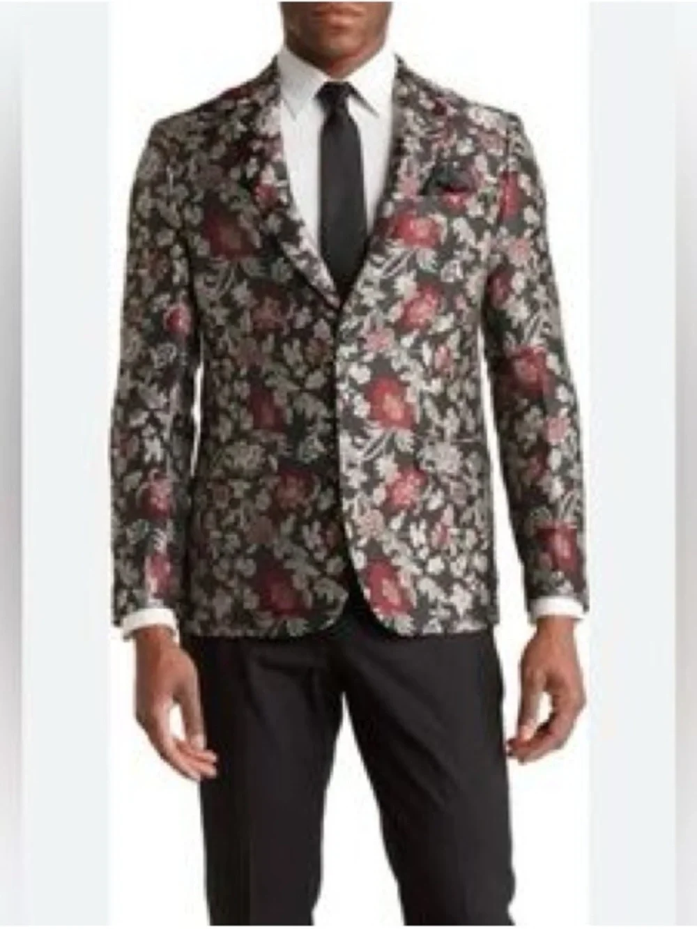 Soul of London Black/Red/Metallic Floral Tuxedo Statement Jacket Size 38 Regular